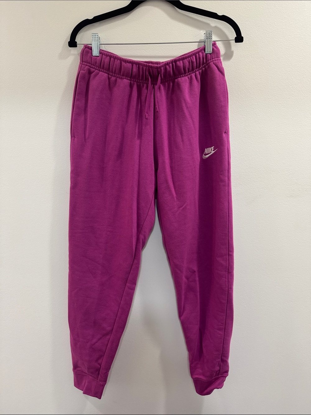 Women Pink Fleece Joggers with White Swoosh